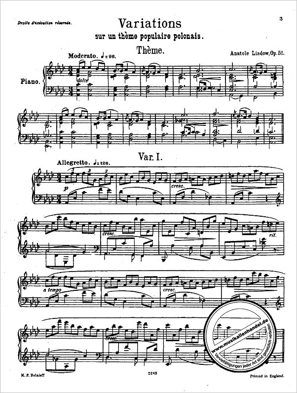 Notenbild für BEL 132 -  Variationen über ein polnisches Volkslied op. 51