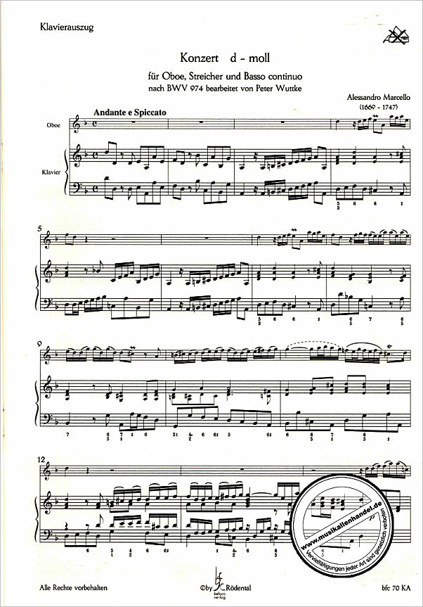 Notenbild für BFC 70-KA - Concertino d-moll