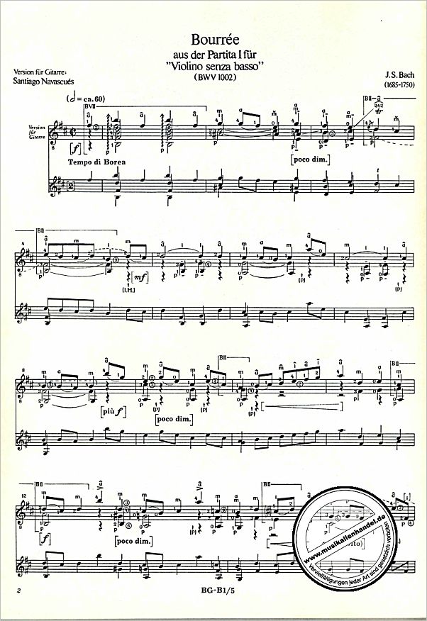 Notenbild für BG -B1-5 - BOURREE (PARTITA BWV 1002)