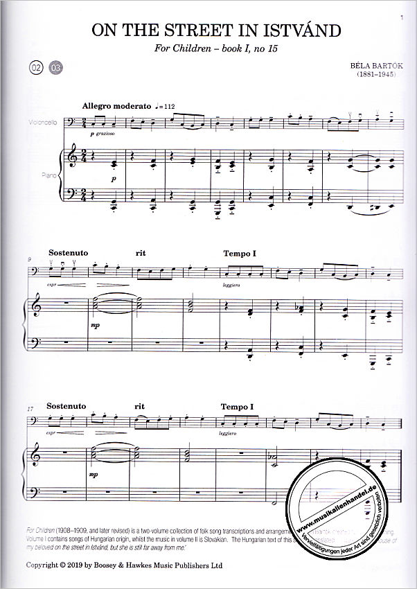 Notenbild für BH 13521 - Bartok for Cello