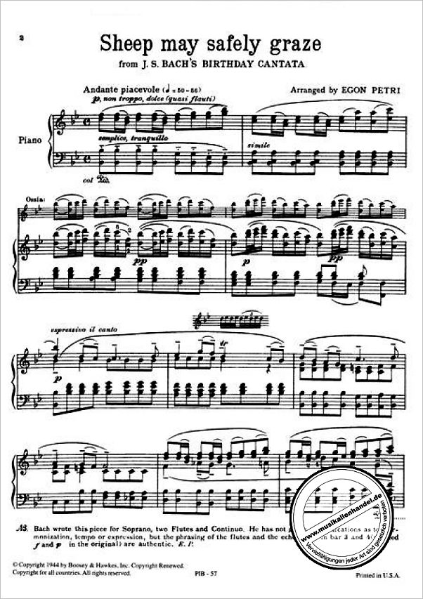 Notenbild für BH 28057 - SCHAFE KOENNEN SICHER WEIDEN BWV 208