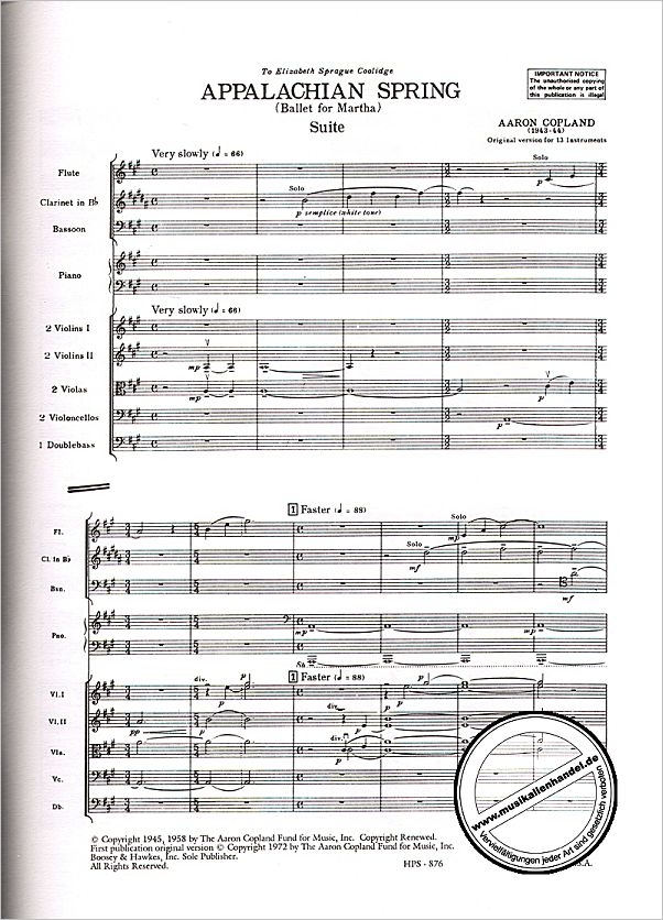 Notenbild für BH 6500140 - Appalachian Spring (1944) Suite for 13 Instruments