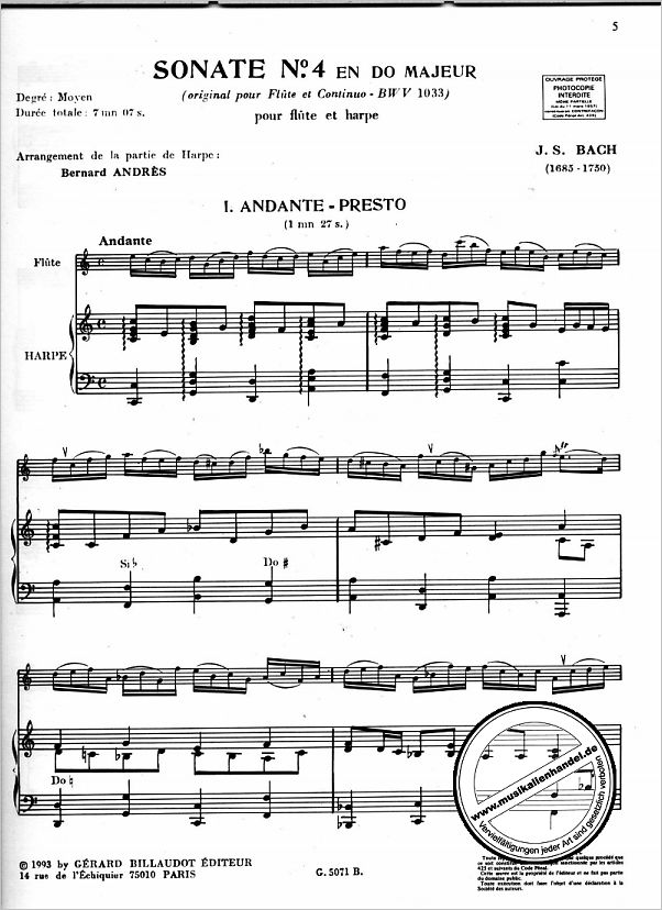 Notenbild für BILL 5071 - SONATE 4 C-DUR (NACH BWV 1033)