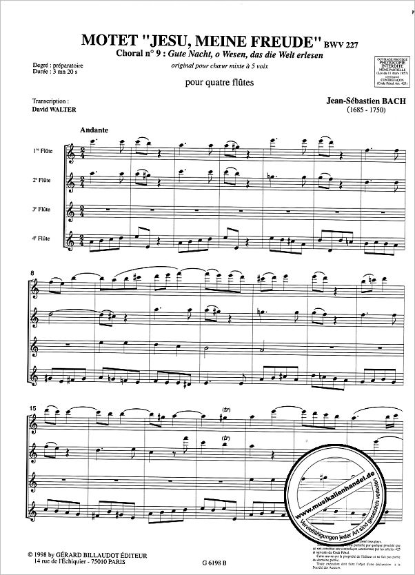 Notenbild für BILL 6198 - GUTE NACHT O WESEN (JESU MEINE FREUDE BWV 227)