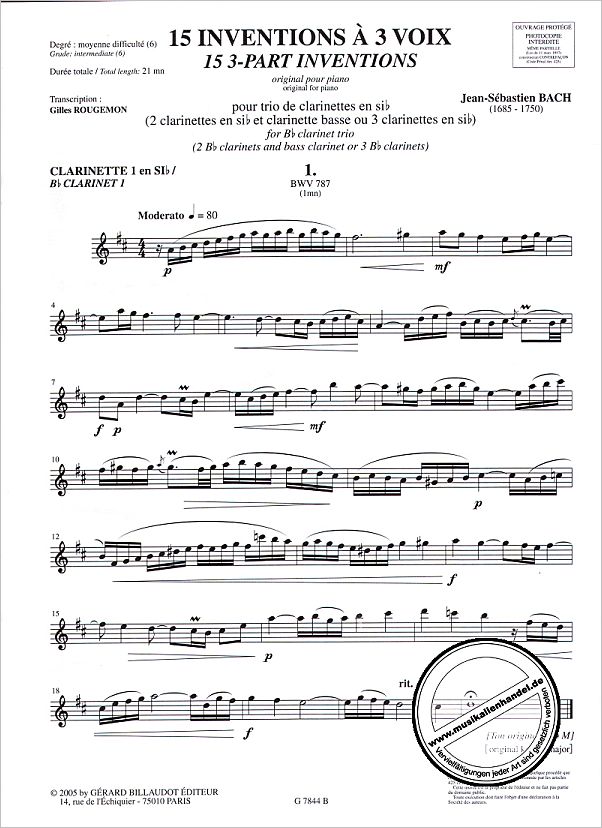Notenbild für BILL 7844 - 15 DREISTIMMIGE INVENTIONEN (SINFONIEN) BWV 787-801