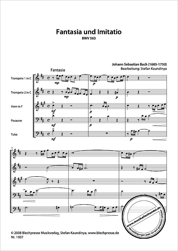 Notenbild für BLECHPRESSE 1007 - FANTASIA + IMITATIO BWV 563