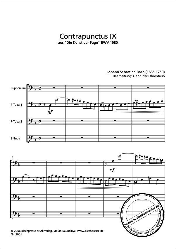 Notenbild für BLECHPRESSE 3001 - CONTRAPUNCTUS 9 AUS KUNST DER FUGE BWV 1080
