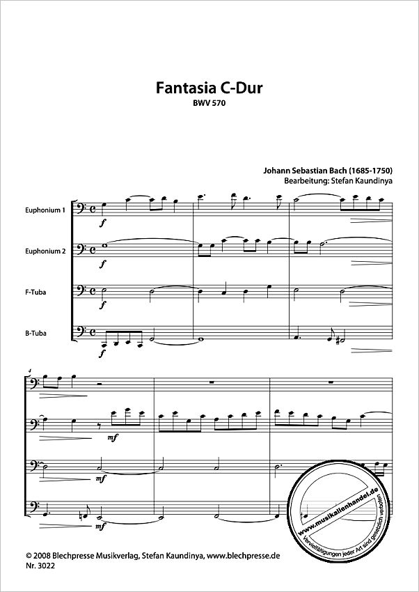 Notenbild für BLECHPRESSE 3022 - FANTASIA C-DUR BWV 570