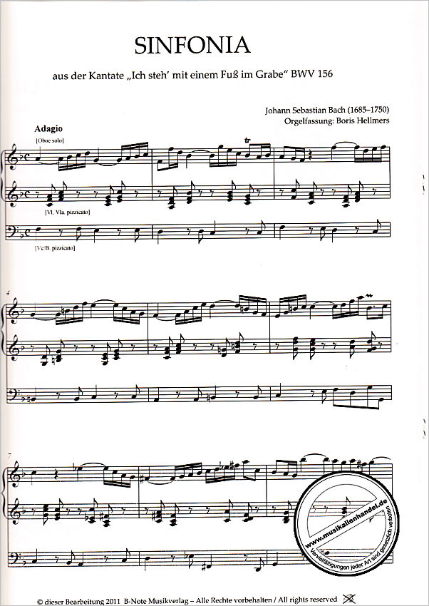Notenbild für BNOTE -EA15986 - SINFONIA ARIOSO AUS KANTATE BWV 156