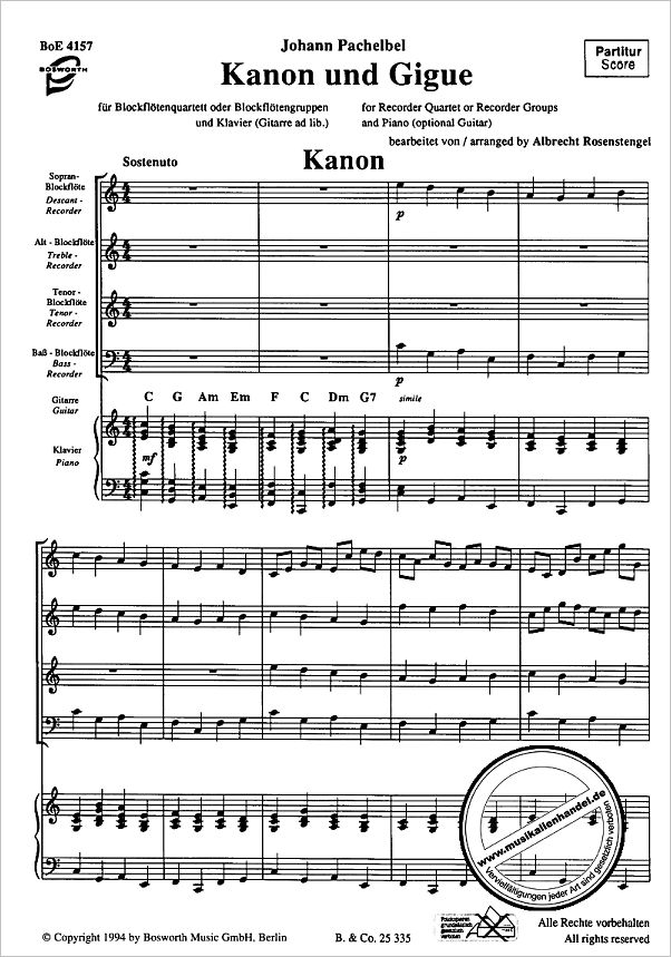 Notenbild für BOE 4157 - KANON + GIGUE D-DUR