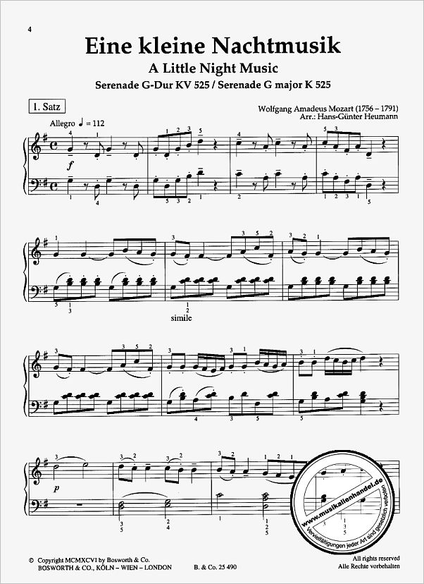 Notenbild für BOE 4344 - EINE KLEINE NACHTMUSIK G-DUR KV 525 (SERENADE)