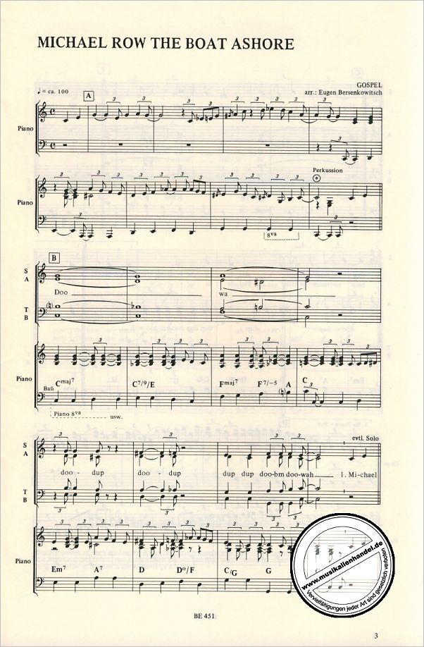 Notenbild für BOSSE 451 - CHOR AKTUELL - ERGAENZUNGSHEFT 1 - SWINGENDE CHORMUSIK