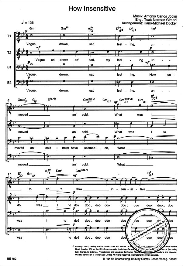 Notenbild für BOSSE 482 - HOW INSENSITIVE