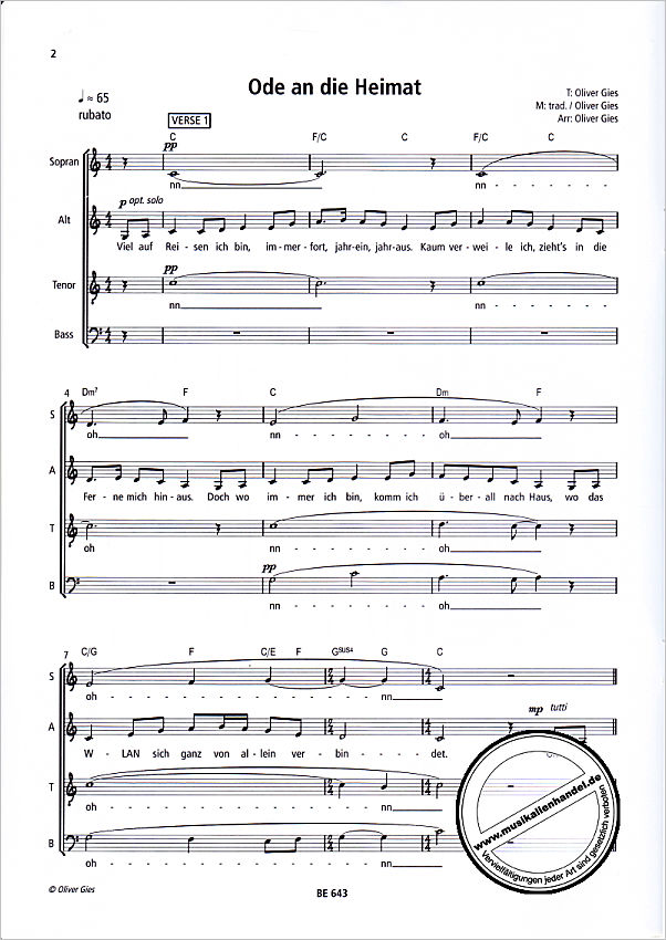 Notenbild für BOSSE 643 - Ode an die Heimat