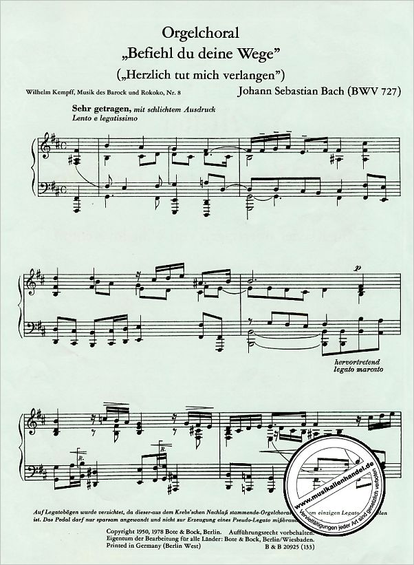 Notenbild für BOTE 0133 - BEFIEHL DU DEINE WEGE BWV 727