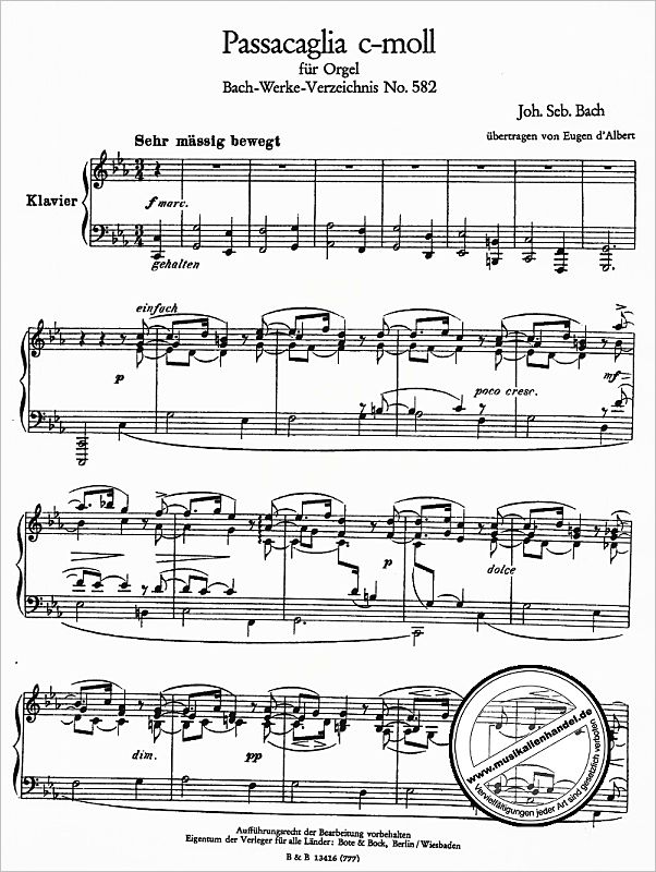 Notenbild für BOTE 0777 - PASSACAGLIA C-MOLL BWV 582
