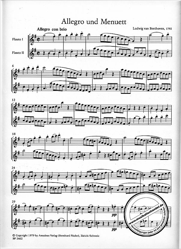 Notenbild für BP 2462 - ALLEGRO + MENUETT