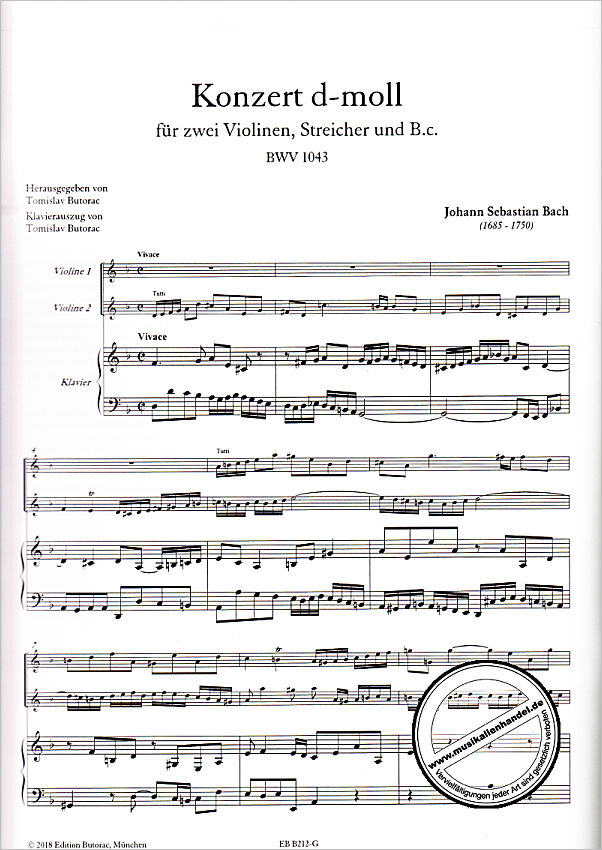 Notenbild für BUTORAC -B212-G - Konzert d-moll BWV 1043