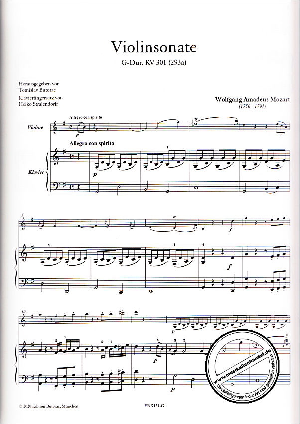 Notenbild für BUTORAC -K121-G - Sonate G-Dur KV 301