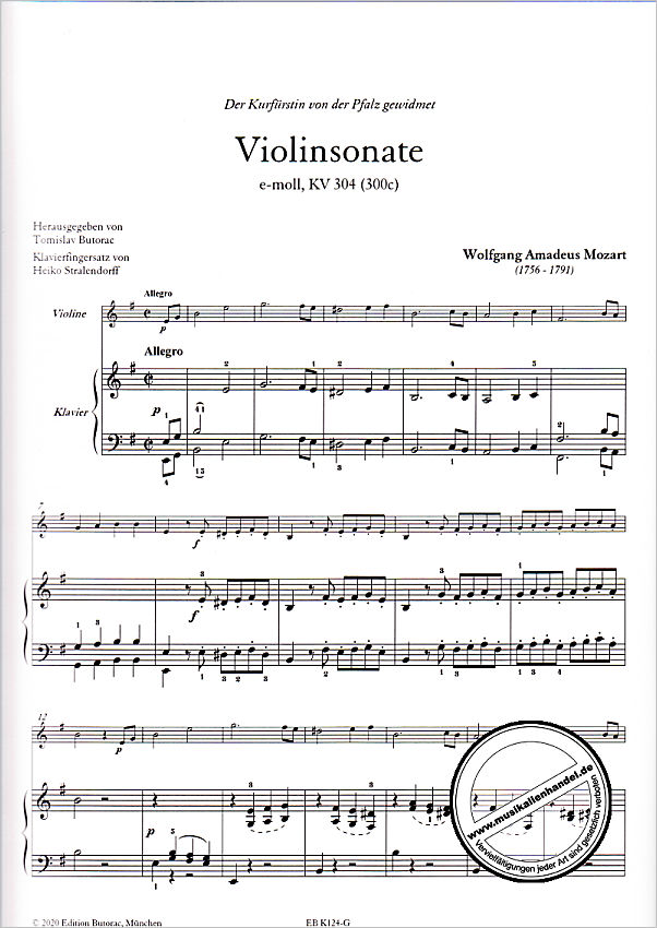 Notenbild für BUTORAC -K124-G - Sonate e-moll KV 304