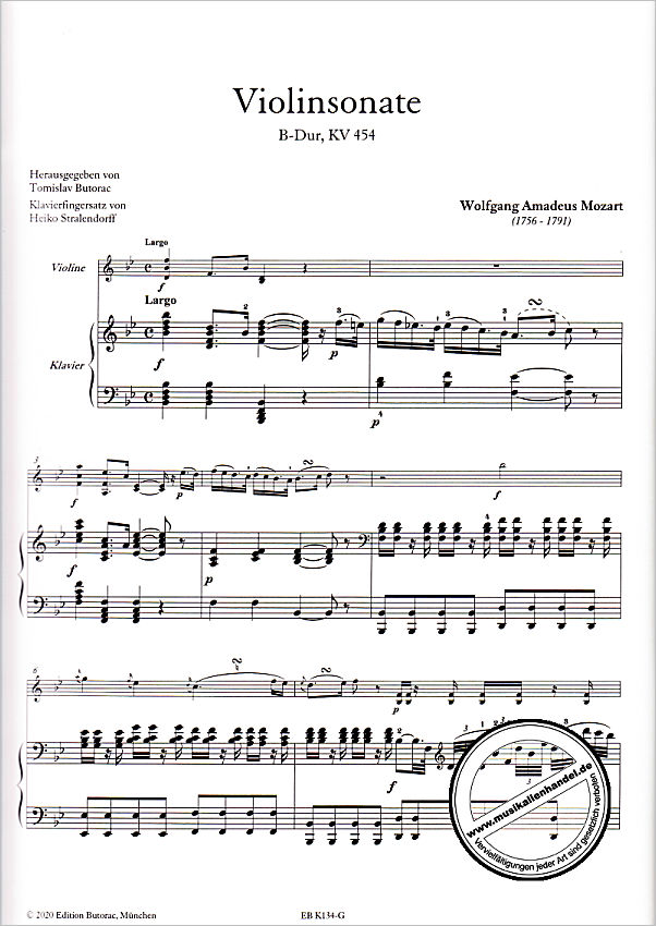 Notenbild für BUTORAC -K134-G - Sonate B-Dur KV 454