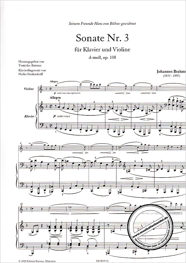 Notenbild für BUTORAC -R049-G - Sonate 3 d-moll op 108