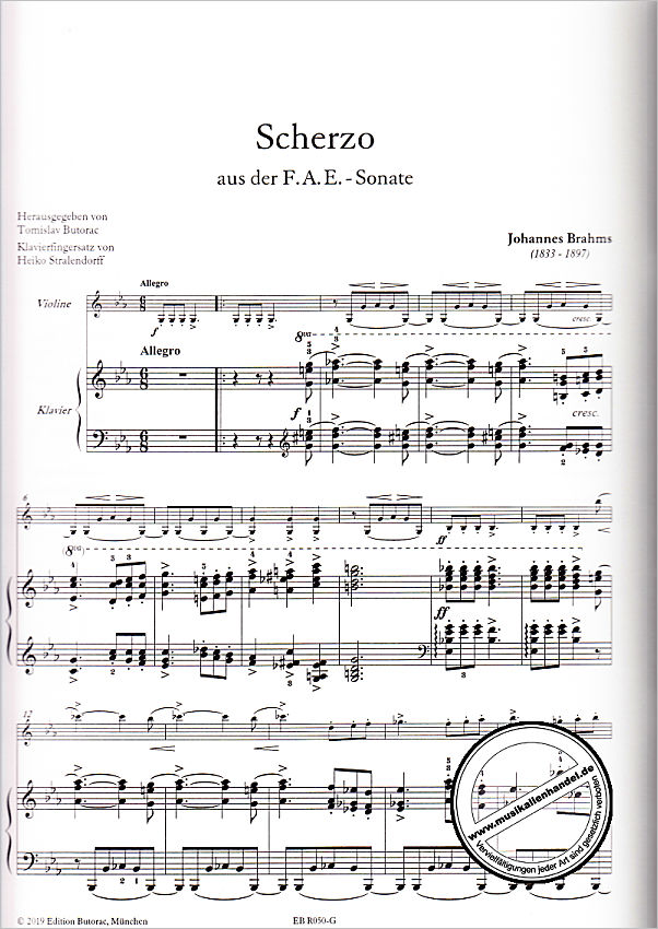 Notenbild für BUTORAC -R050-G - Scherzo c-moll aus der F A E Sonate WOO 2