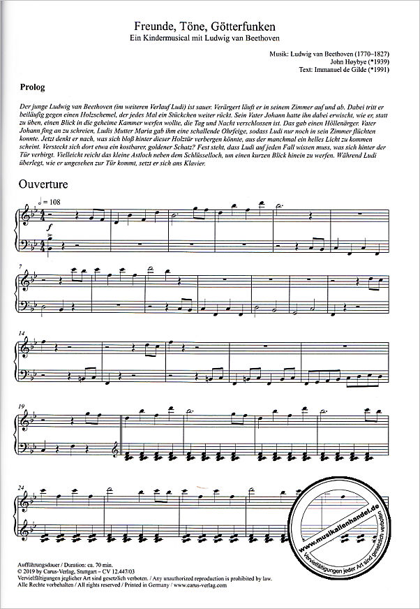 Notenbild für CARUS 12447-03 - Freunde Töne Götterfunken | Ein Kindermusical mit Ludwig van Beethoven
