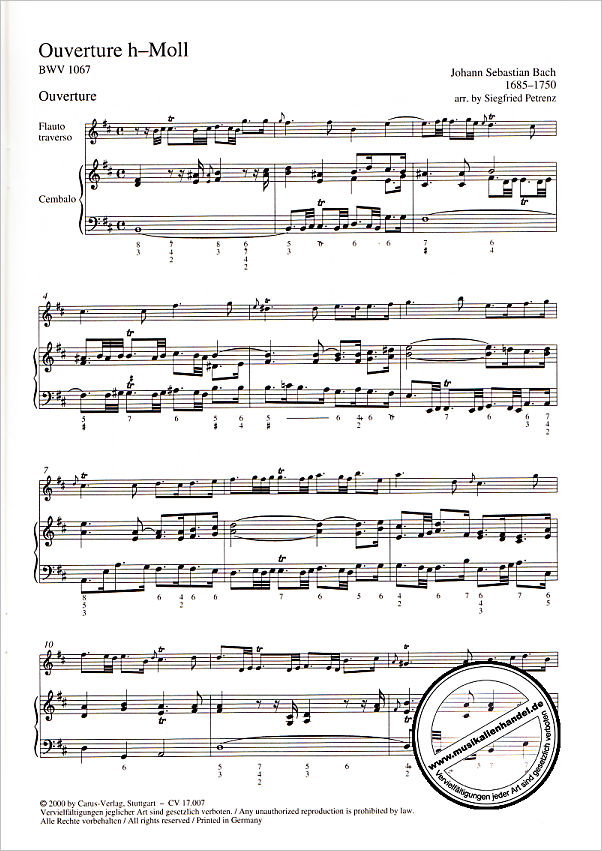 Notenbild für CARUS 17007-00 - Ouvertüre (Orchestersuite) 2 h-moll BWV 1067