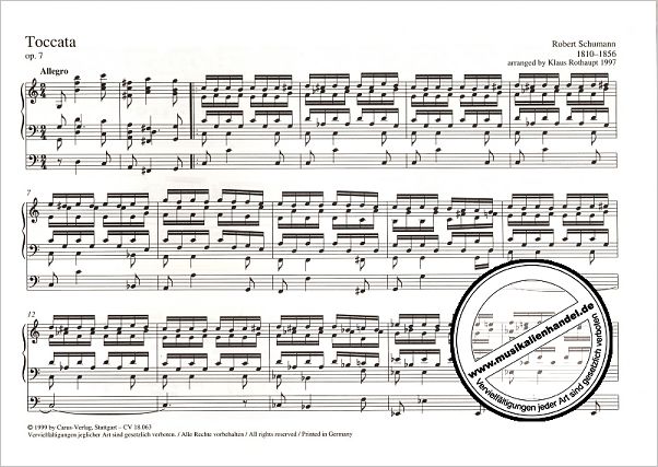 Notenbild für CARUS 18063-00 - TOCCATA C-DUR OP 7