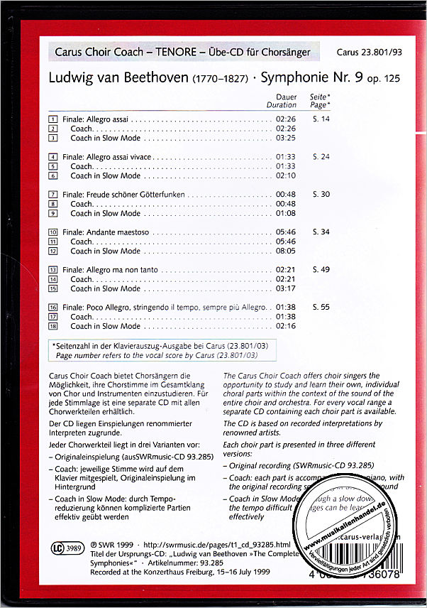 Notenbild für CARUS 23801-93 - ODE AN DIE FREUDE (SINFONIE 9 O