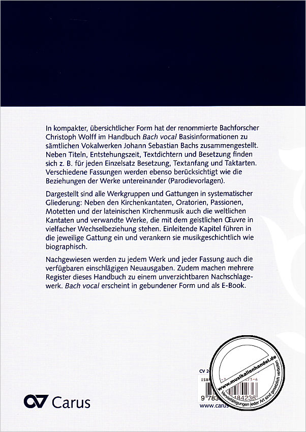 Notenbild für CARUS 24073-00 - Bach vocal - Ein Handbuch