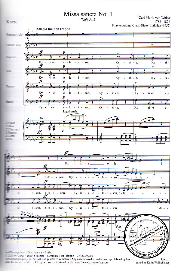Notenbild für CARUS 27097-03 - Missa sancta 1 Es-Dur WEV A 2 | Freischütz Messe