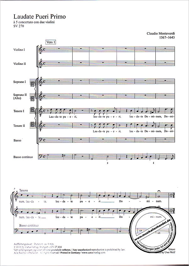 Notenbild für CARUS 27414-00 - LAUDATE PUERI PRIMO