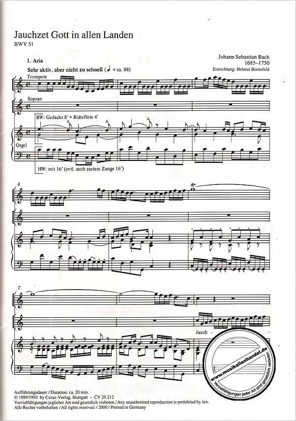 Notenbild für CARUS 29212-00 - KANTATE 51 JAUCHZET GOTT IN ALLEN LANDEN BWV 51