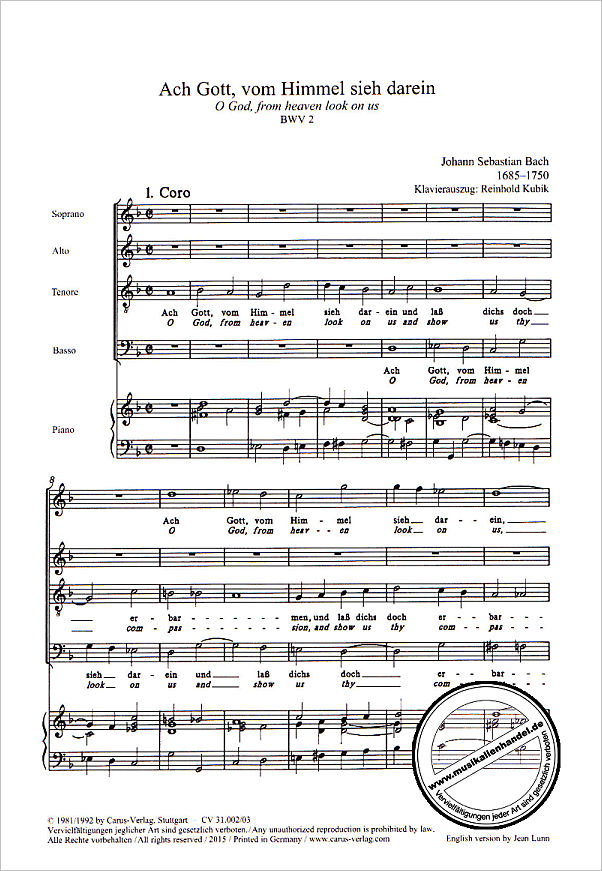 Notenbild für CARUS 31002-03 - KANTATE 2 ACH GOTT VOM HIMMEL SIEH DAREIN BWV 2