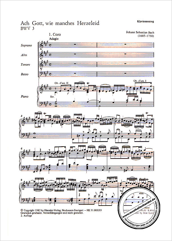 Notenbild für CARUS 31003-03 - KANTATE 3 ACH GOTT WIE MANCHES HERZELEID BWV 3