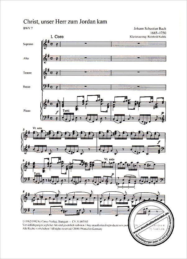 Notenbild für CARUS 31007-03 - KANTATE 7 CHRIST UNSER HERR ZUM JORDAN KAM BWV 7