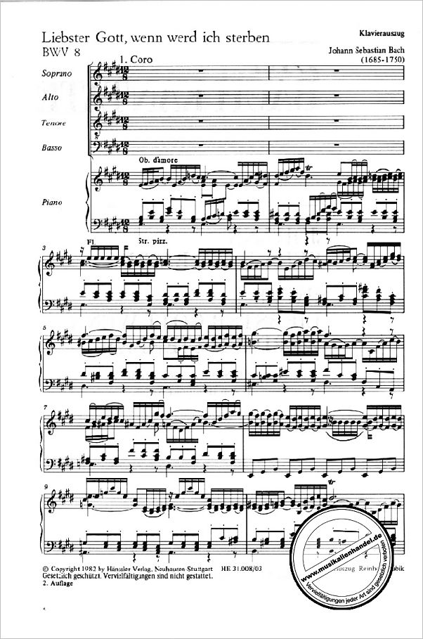 Notenbild für CARUS 31008-03 - KANTATE 8 LIEBSTER GOTT WENN WERD ICH STERBEN BWV 8
