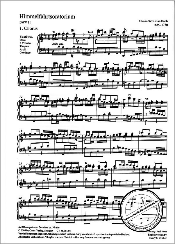 Notenbild für CARUS 31011-03 - KANTATE 11 LOBET GOTT IN SEINEN REICHEN BWV 11 