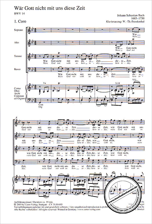 Notenbild für CARUS 31014-03 - KANTATE 14 WAER GOTT NICHT MIT UNS DIESE ZEIT BWV 14