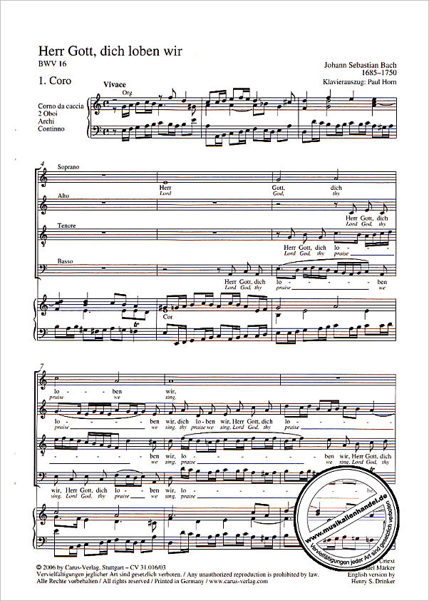 Notenbild für CARUS 31016-03 - KANTATE 16 HERR GOTT DICH LOBEN WIR BWV 16