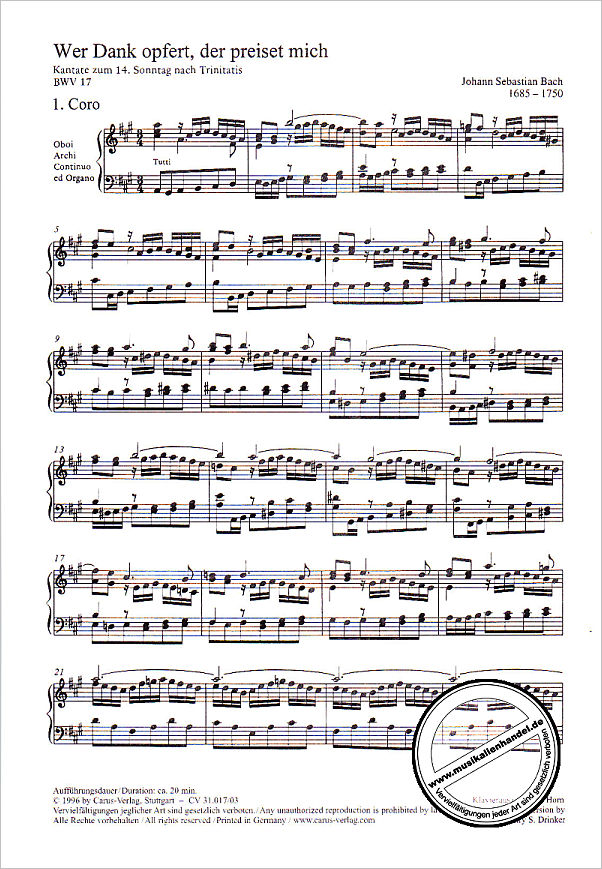 Notenbild für CARUS 31017-03 - KANTATE 17 WER DANK OPFERT DER PREISET MICH BWV 17