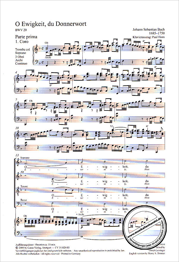 Notenbild für CARUS 31020-03 - KANTATE 20 O EWIGKEIT DU DONNERWORT BWV 20