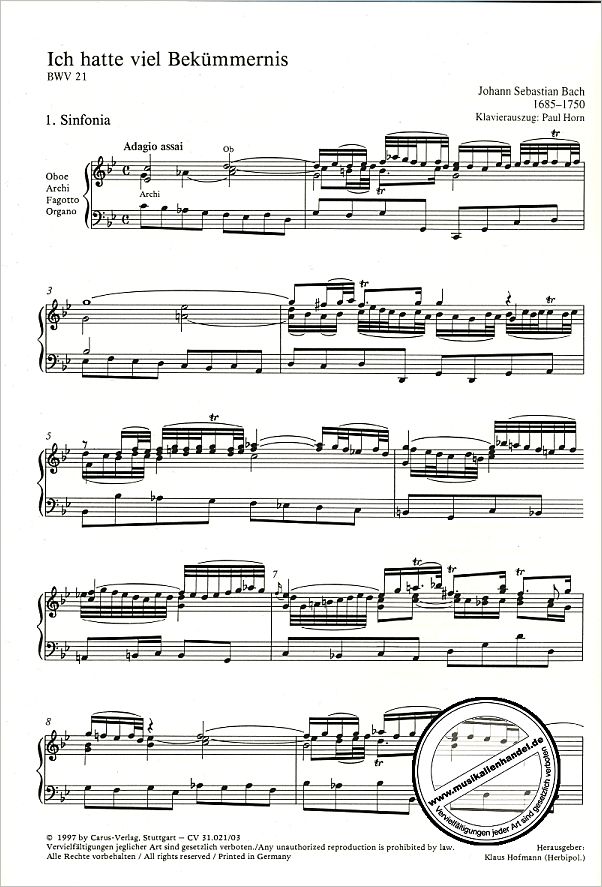 Notenbild für CARUS 31021-03 - KANTATE 21 ICH HATTE VIEL BEKUEMMERNIS BWV 21