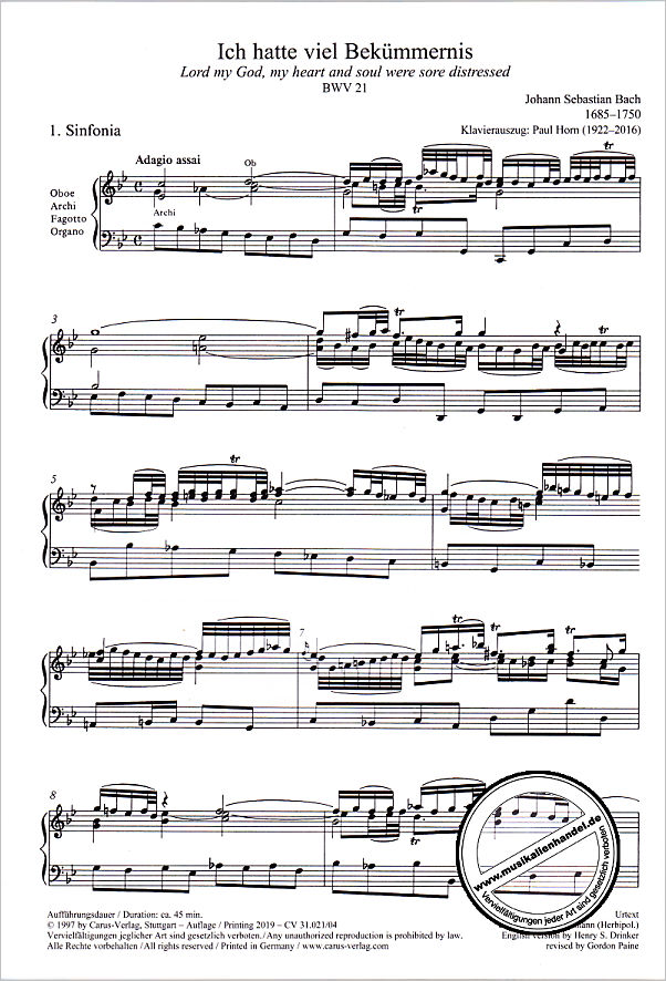 Notenbild für CARUS 31021-04 - Kantate 21 ich hatte viel Bekümmernis BWV 21