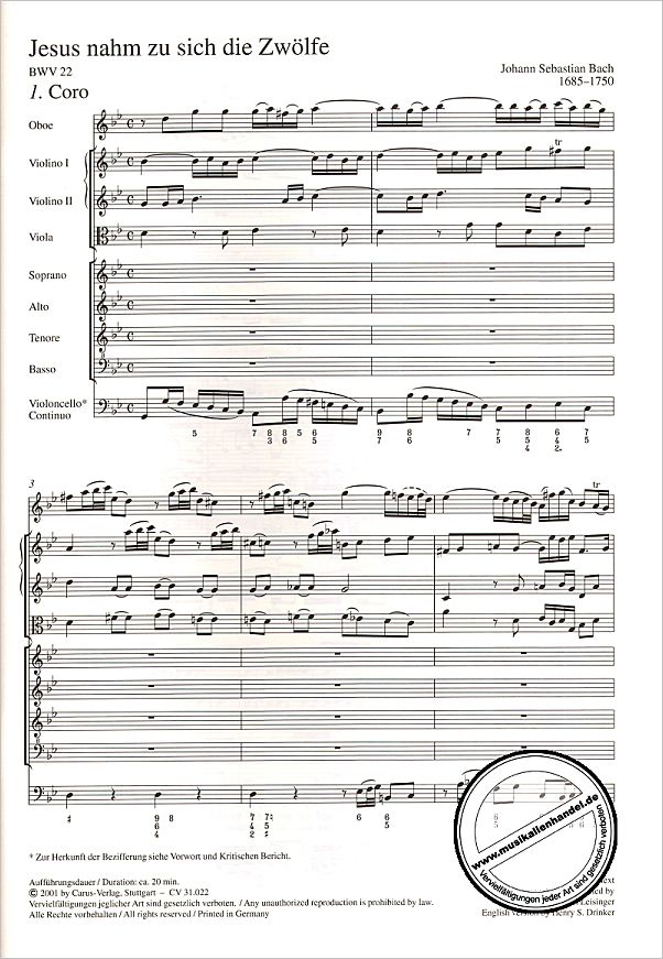 Notenbild für CARUS 31022-00 - KANTATE 22 JESUS NAHM ZU SICH DIE ZWOELFE BWV 22