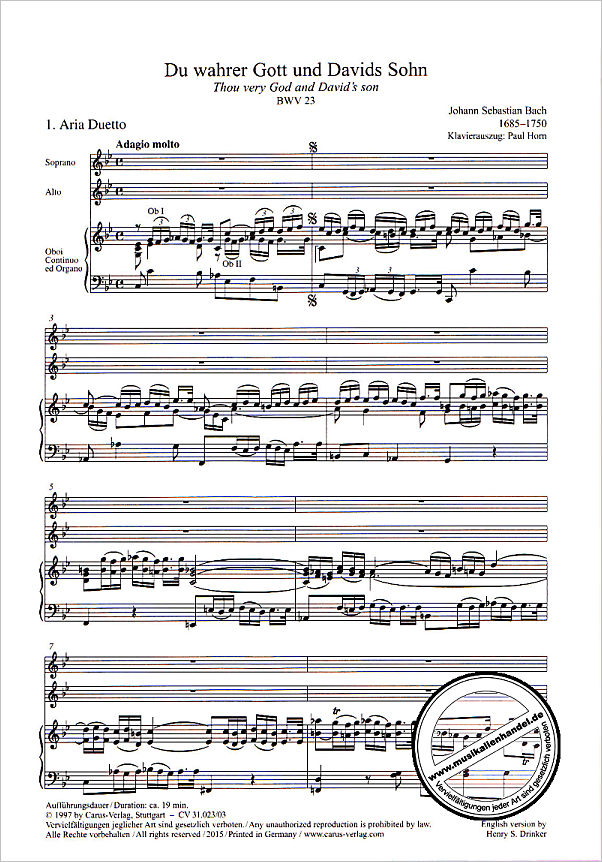 Notenbild für CARUS 31023-03 - KANTATE 23 DU WAHRER GOTT UND DAVIDS SOHN BWV 23