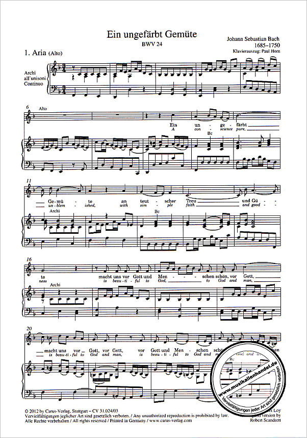 Notenbild für CARUS 31024-03 - KANTATE 24 EIN UNGEFAERBT GEMUETE BWV 24