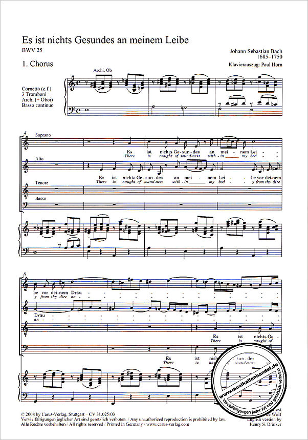 Notenbild für CARUS 31025-03 - KANTATE 25 ES IST NICHTS GESUNDES AN MEINEM LEIBE BWV 25